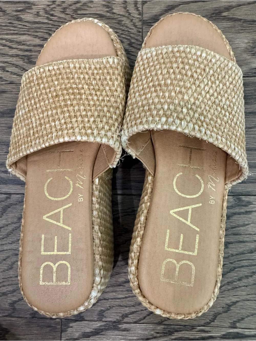 Natural Woven Platform Slide Sandals - Tan